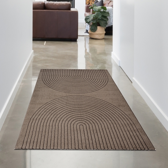 Preview: Designteppich Braun mit 3D-Kreismuster elegant und modern