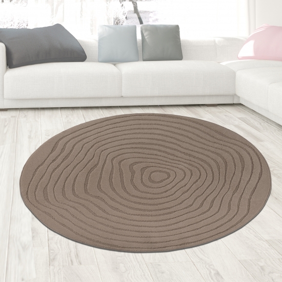 Runder Designteppich braun mit Wellenstruktur modern & pflegeleicht