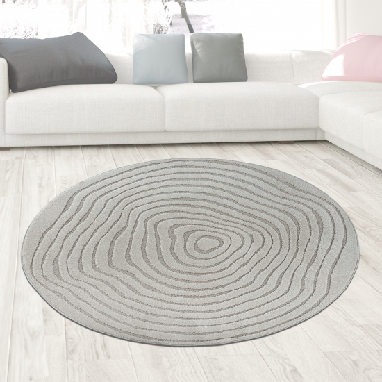 Runder Designteppich grau mit Wellenstruktur modern & elegant