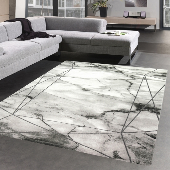Teppich Wohnzimmer Marmor Muster mit Glanzfasern grau