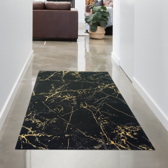 Teppich Wohnzimmer Designerteppich Marmor Optik schwarz gold