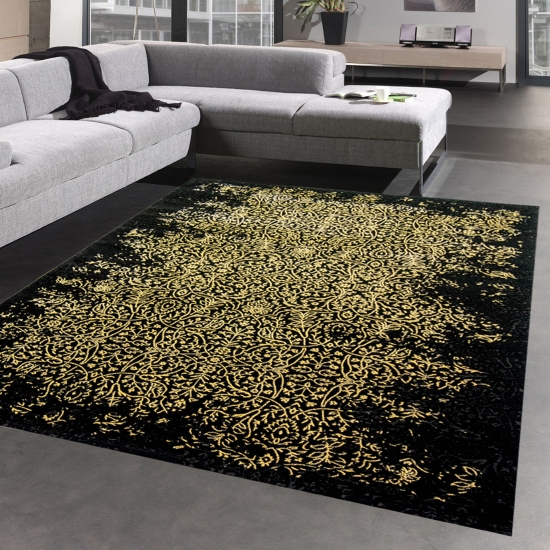 Teppich Wohnzimmer Designerteppich Ornamente schwarz gold