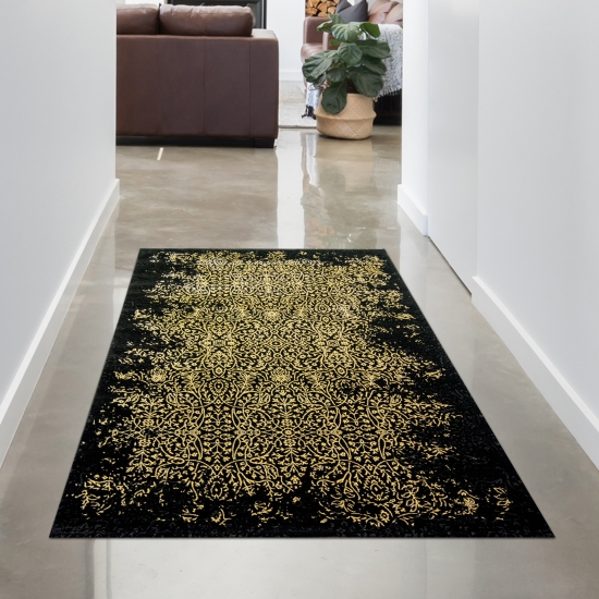 Teppich Wohnzimmer Designerteppich Ornamente schwarz gold