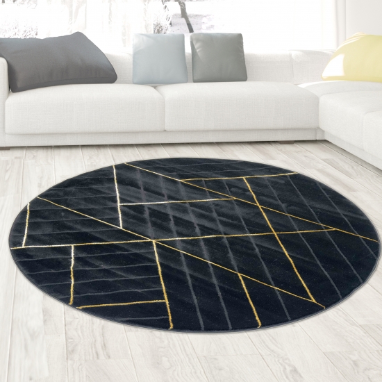 Teppich Wohnzimmer moderner Teppich geometrisches Muster schwarz gold
