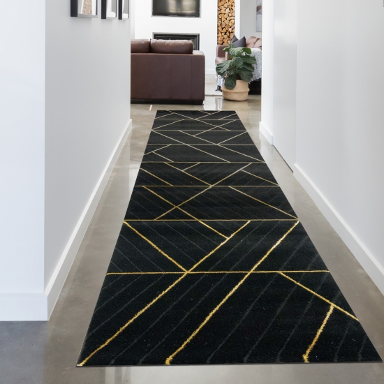 Teppich Wohnzimmer moderner Teppich geometrisches Muster schwarz gold