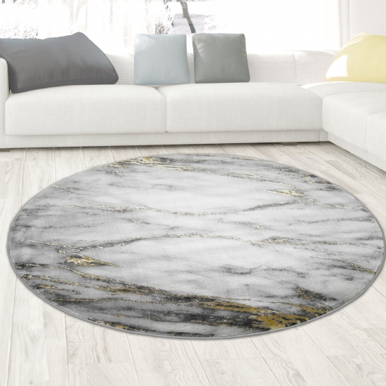 Preview: Teppich modern Wohnzimmerteppich Marmor Optik in creme grau gold