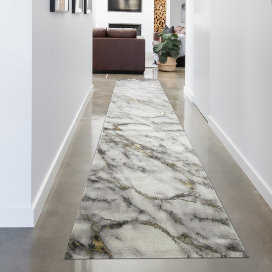 Preview: Teppich modern Wohnzimmerteppich Marmor Optik in creme grau gold