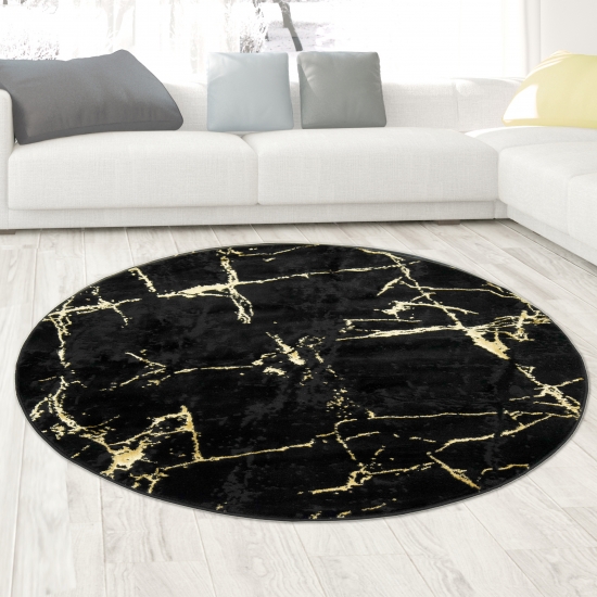Teppich modern Wohnzimmerteppich Marmor Optik schwarz gold