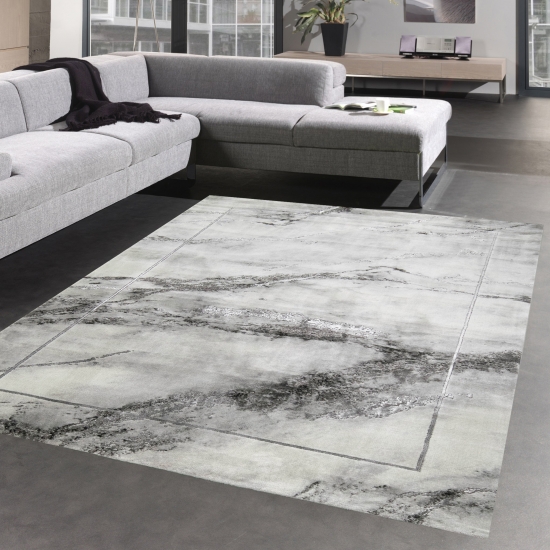 Teppich Wohnzimmer Designerteppich Marmorteppich grau