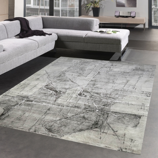 Teppich modern Kurzflor Wohnzimmerteppich abstrakt grau creme