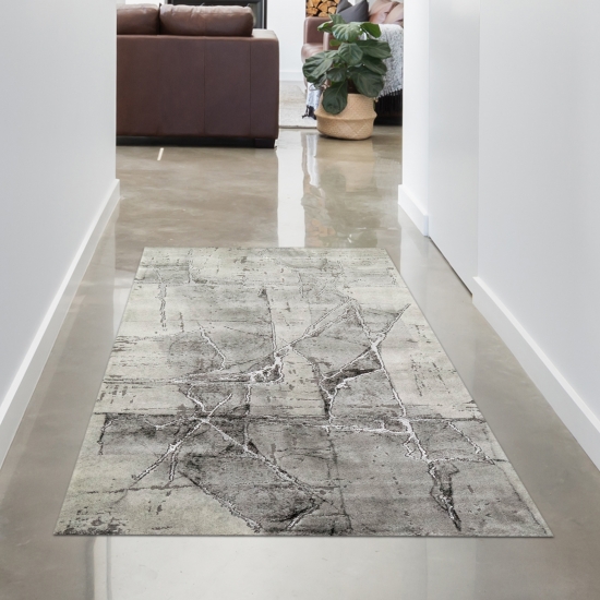Teppich modern Kurzflor Wohnzimmerteppich abstrakt grau creme