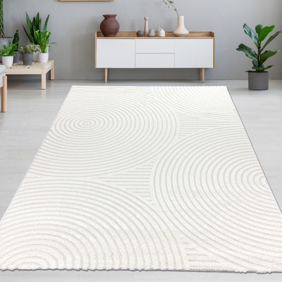 Moderner Wohnzimmerteppich mit elegantem Kreismuster in creme