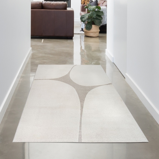 Preview: Minimalistischer Teppich Hoch-Tief-Effekt im abstrakten Muster in creme