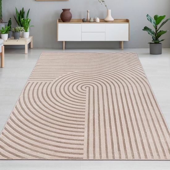 Moderner Teppich Beige Grau mit 3D Struktur und Schimmeroptik