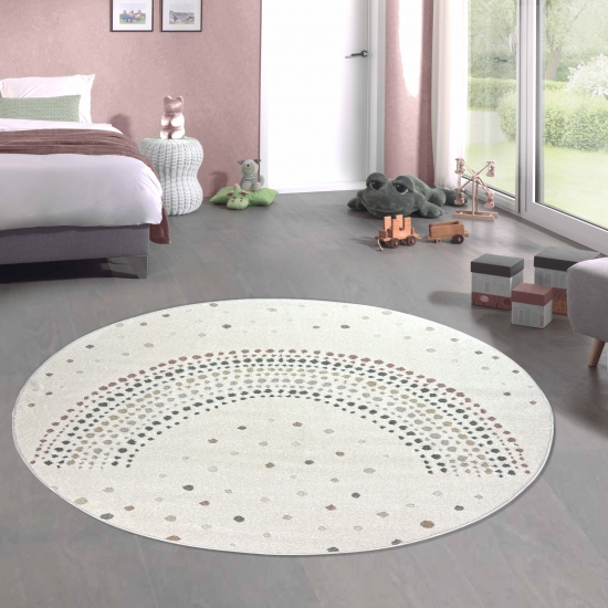 Preview: Bezaubernder Kinderteppich 3D-Effekt Regenbogen Punktemuster in creme bunt