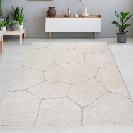 Teppich Wohnzimmer Höheneffekt im abstrakten Muster in creme