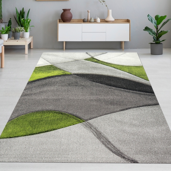 Teppich modern Teppich Wohnzimmer Wellen grün grau schwarz