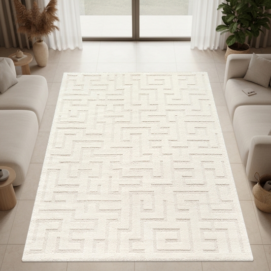 Teppich Modern Creme mit Strukturdesign und eleganter Oberfläche