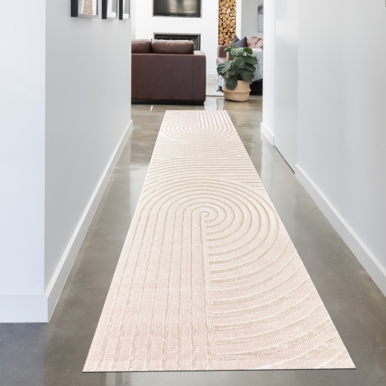 Beigefarbener Teppich mit Gebogenen Linien für Stilvolle Wohnräume