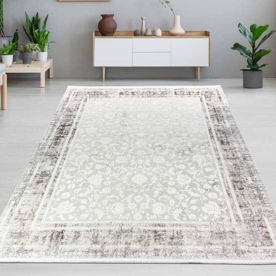 Edler Vintage Teppich Hochwertig & pflegeleicht für Wohnzimmer & Essbereich mit orientalischem Muster in creme