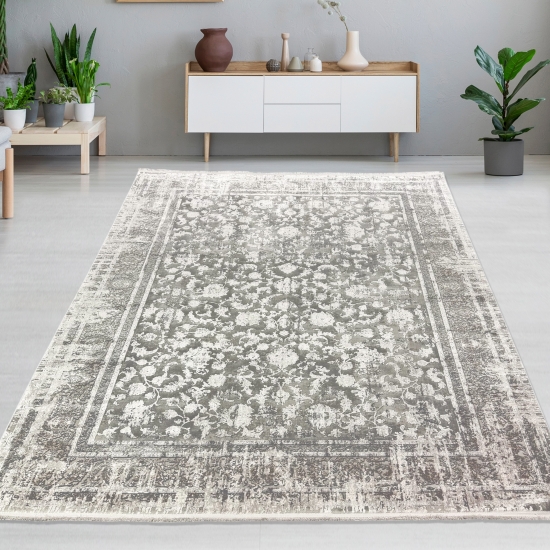 Orientalischer Teppich Weich Pflegeleicht mit Vintage für Wohnzimmer & Schlafzimmer in Grau