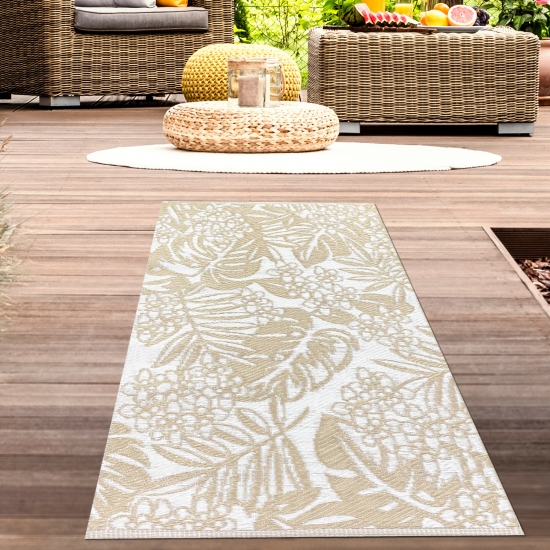 Tropisch exotischer Teppich In- Outdoor in beige