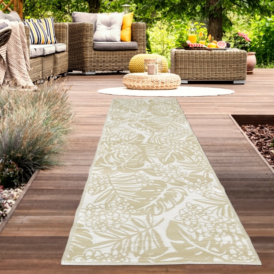 Tropisch exotischer Teppich In- Outdoor in beige