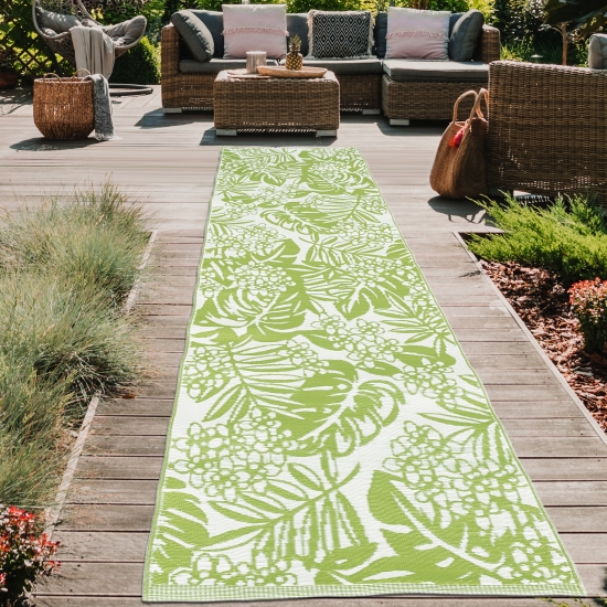 Tropischer Outdoor-Teppich für Terrasse und Garten in grün
