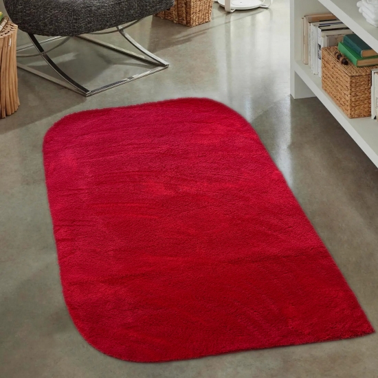 Wohnzimmer Teppich mit abgerundeten Ecken | waschbar | in rot