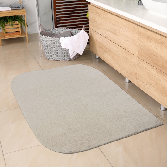 Badezimmer Teppich mit abgerundeten Ecken | waschbar | in beige