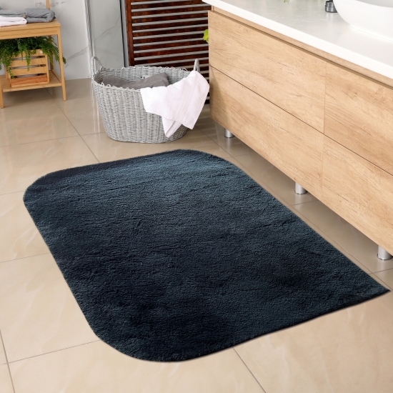 Badezimmer Teppich mit abgerundeten Ecken | waschbar | schwarz