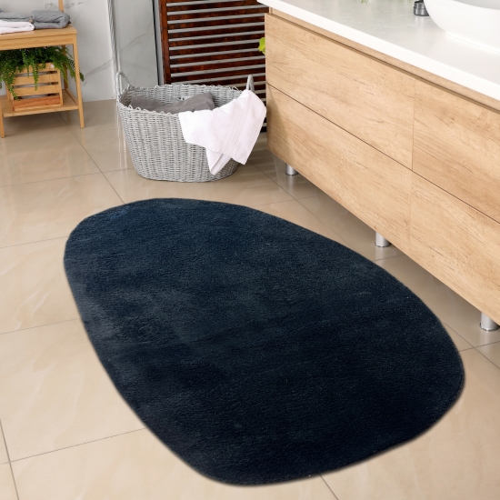 Ovaler Badezimmer Teppich – pflegleicht – in schwarz