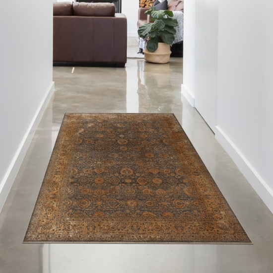 Preview: Wohnzimmerteppich mit Ornamenten & Verzierungen in blau kupfer