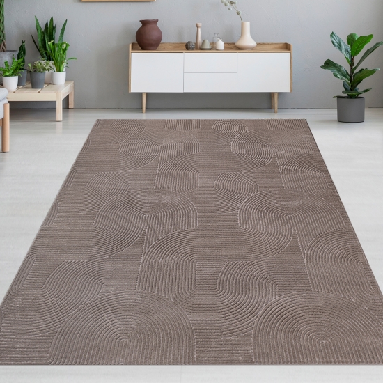 Teppich Taupe mit modernem Bogenmuster und strukturierter Oberfläche