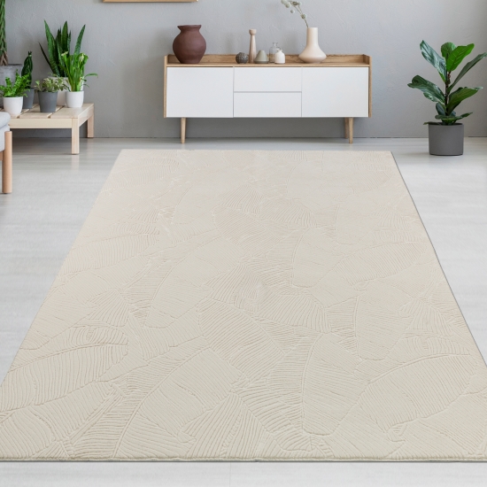 Schöner warmer Teppich mit elegantem Blättermuster in creme