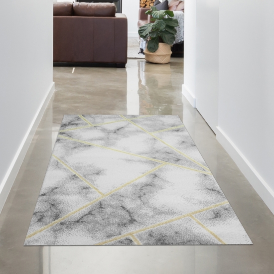 Teppich Marmor Design Wohnzimmer Flur gold creme