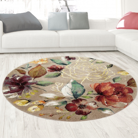 Designerteppich mit wunderschönem Blumendesign – taupe mehrfarbig