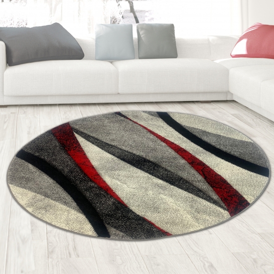 Preview: Hoch-Tief Effekt Rautendesign Teppich abstrakt in anthrazit rot