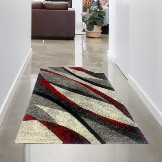 Hoch-Tief Effekt Rautendesign Teppich abstrakt in anthrazit rot