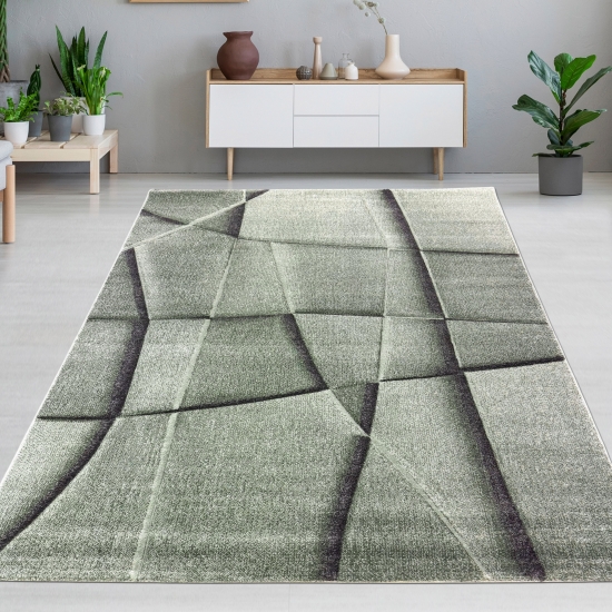 Teppich geometrisches Design in Grün für Wohnzimmer Schlafzimmer Flur Esszimmer
