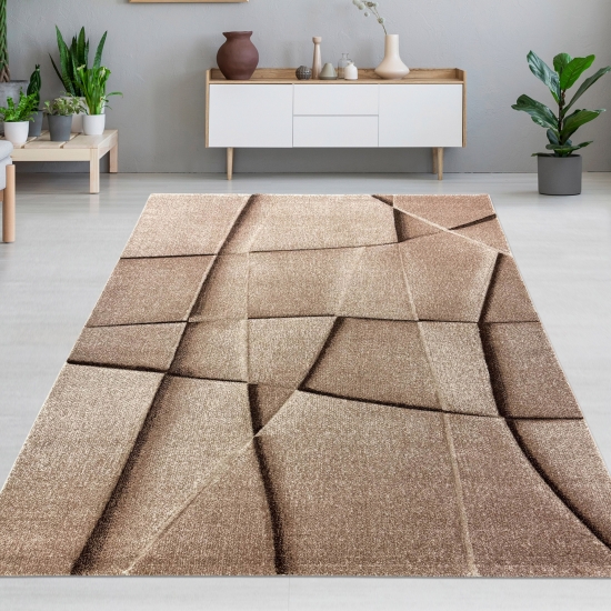 Teppich geometrisches Muster braun-beige für Wohnzimmer Schlafzimmer Flur Esszimmer