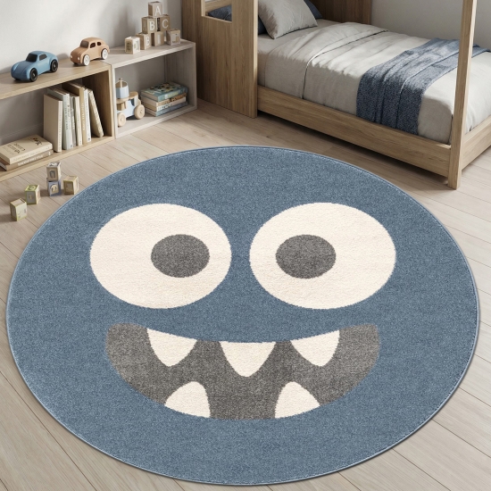Preview: Design Kinderteppich Blau Monster Look