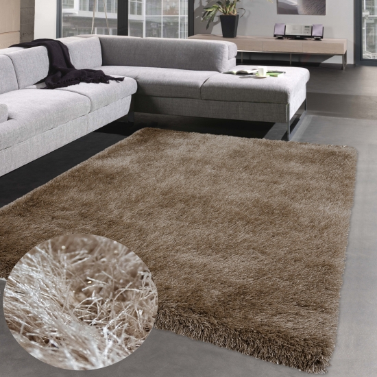Einfarbiger Hochflor-Teppich | glänzend& weich | beige