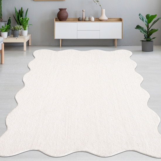 Teppich Design creme flauschig in moderner Wellenform