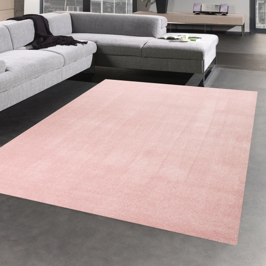 Moderner Teppich Wohnzimmerteppich uni einfarbig rosa
