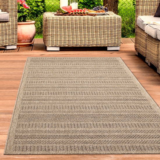 Wetterfester In- und Outdoor Teppich - gestreift - beige/braun