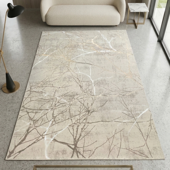 Moderner Designerteppich mit glänzenden Ästen abstrakt creme