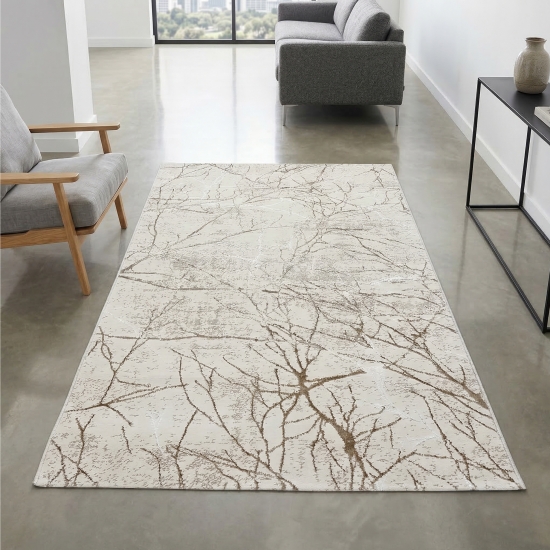 Moderner Designerteppich mit glänzenden Ästen abstrakt creme