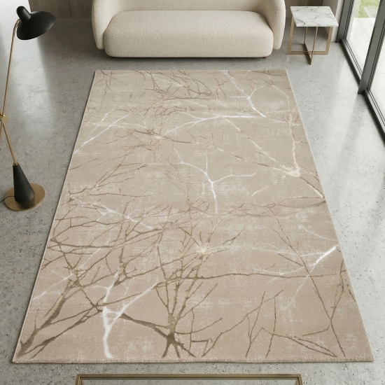 Moderner Designerteppich mit glänzenden Ästen abstrakt beige
