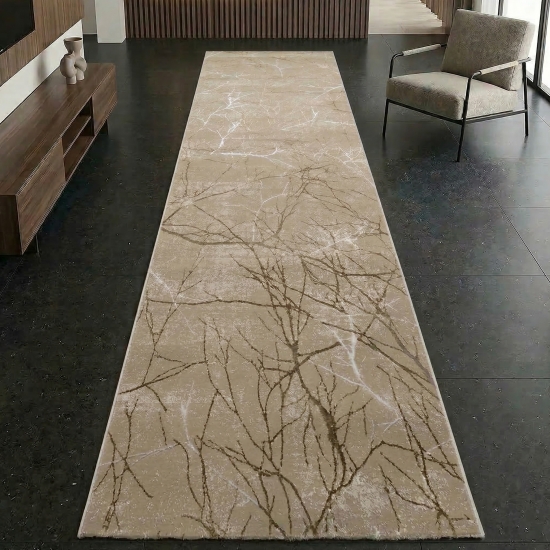 Preview: Moderner Designerteppich mit glänzenden Ästen abstrakt beige